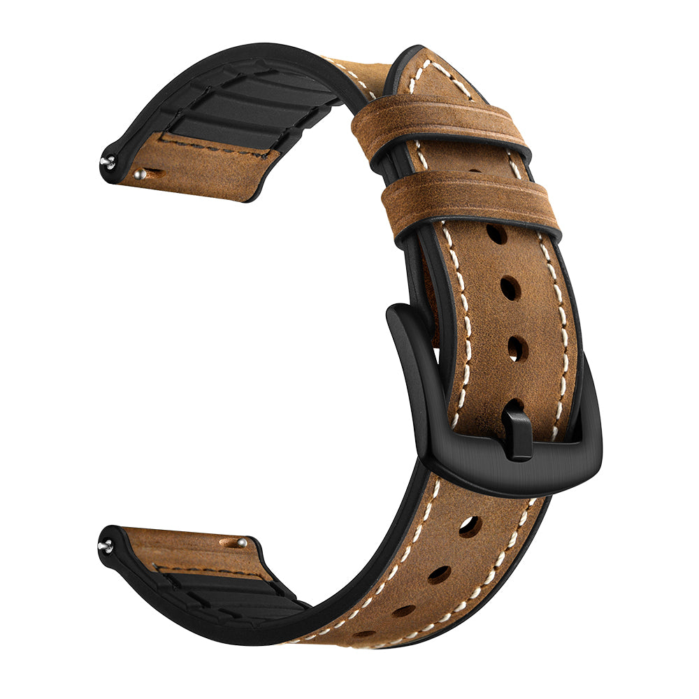 for Samsung Galaxy Watch4 Classic 46mm 42mm/Galaxy Watch4 44mm 40mm/Galaxy Watch 42mm 20mm Silicone Cowhide Leather GW-Midnight Black Watch Band - Brown