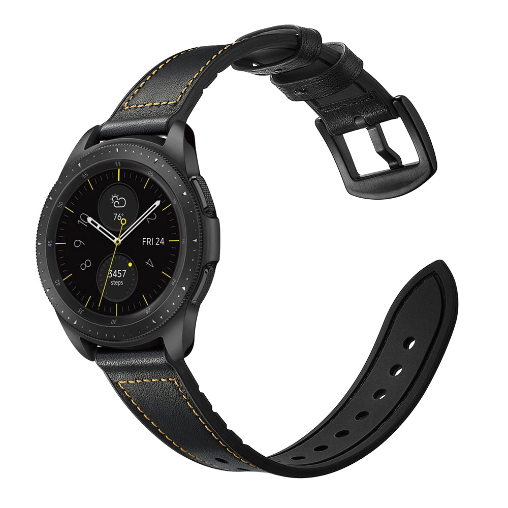 for Samsung Galaxy Watch4 Classic 46mm 42mm/Galaxy Watch4 44mm 40mm/Galaxy Watch 42mm 20mm Silicone Cowhide Leather GW-Midnight Black Watch Band - Black
