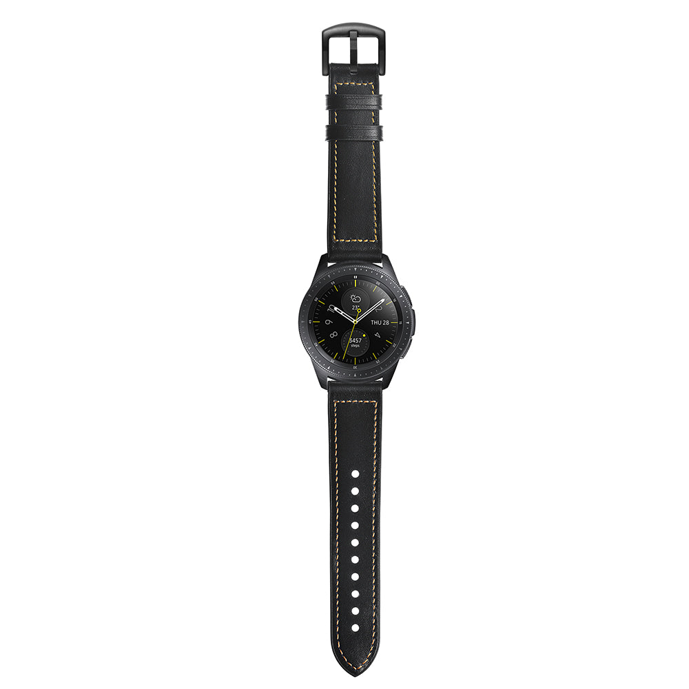 for Samsung Galaxy Watch4 Classic 46mm 42mm/Galaxy Watch4 44mm 40mm/Galaxy Watch 42mm 20mm Silicone Cowhide Leather GW-Midnight Black Watch Band - Black
