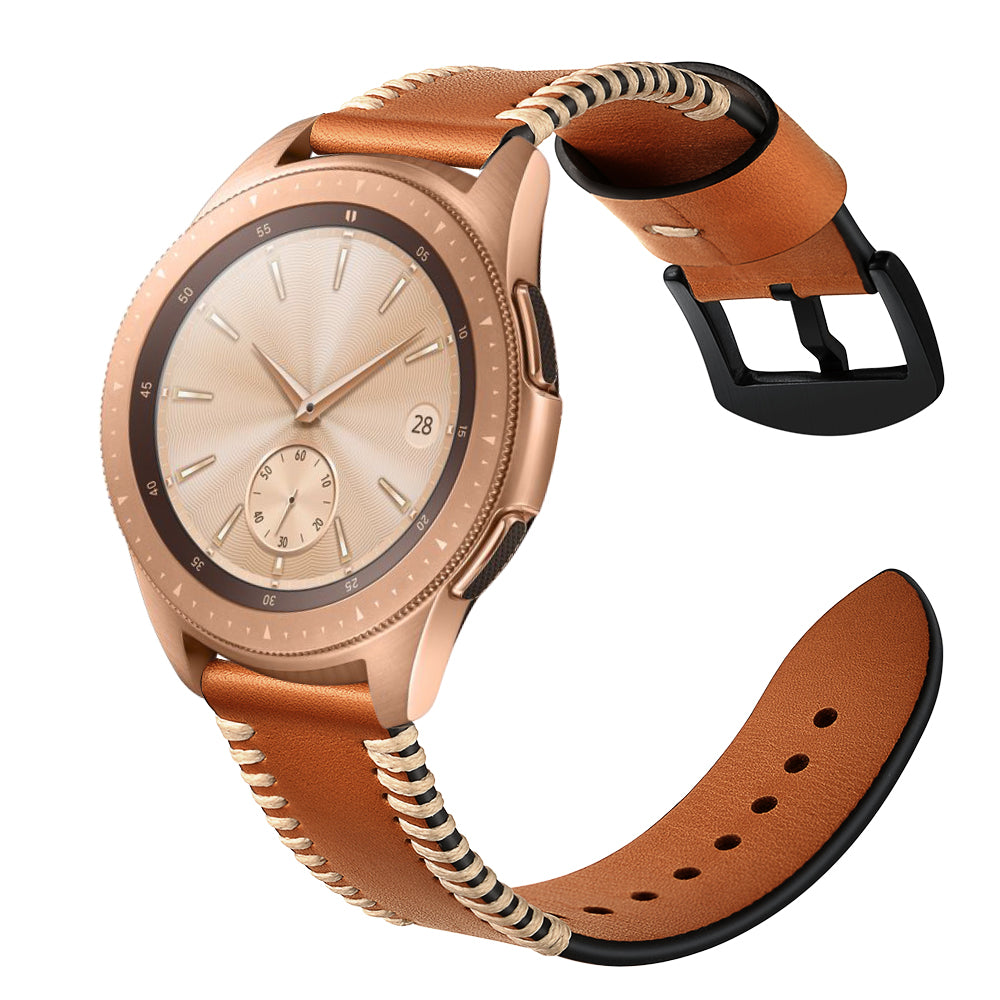 20mm Pork Ribs Style Genuine Leather Coated Smart Watch Strap for Samsung Galaxy Watch 42mm - Brown