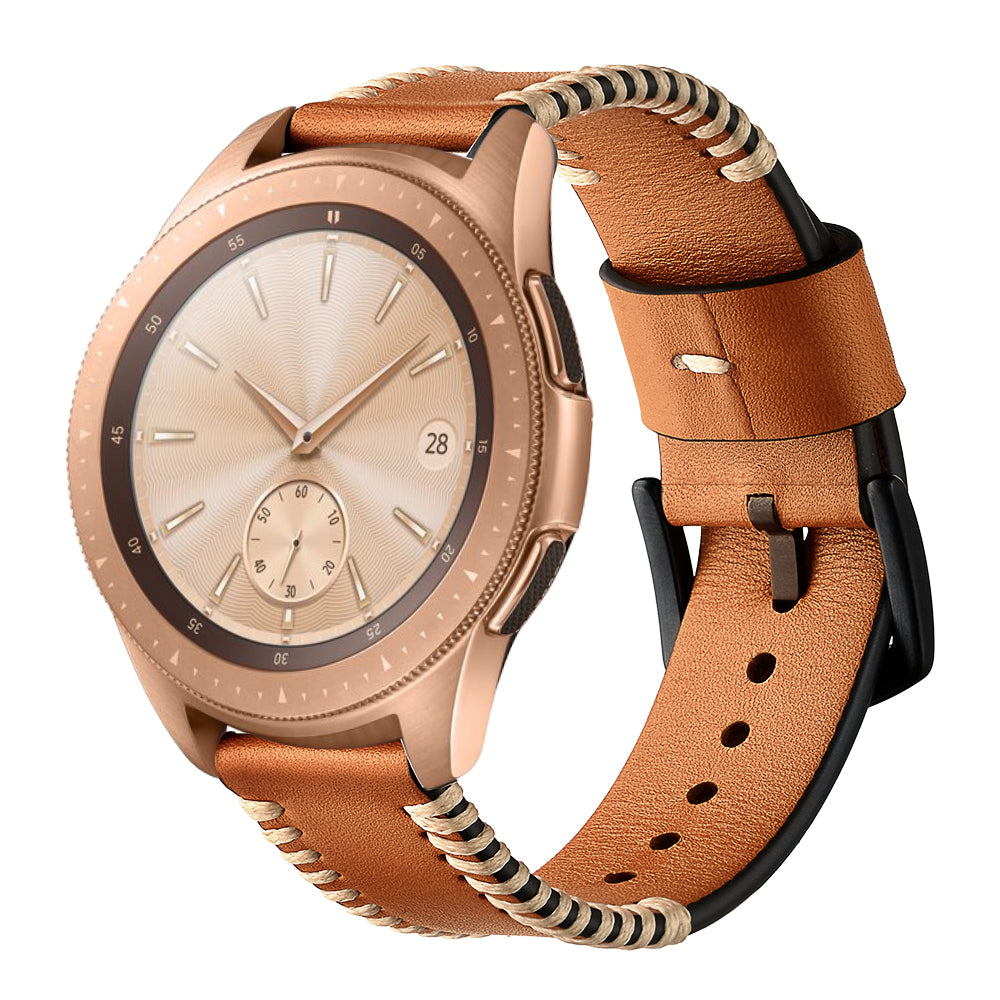 20mm Pork Ribs Style Genuine Leather Coated Smart Watch Strap for Samsung Galaxy Watch 42mm - Brown