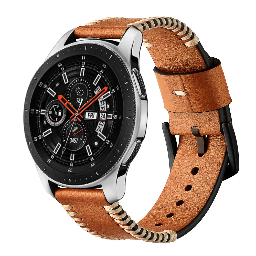 22mm Pork Ribs Style Genuine Leather Coated Smart Watch Band for Samsung Galaxy Watch 46mm - Brown