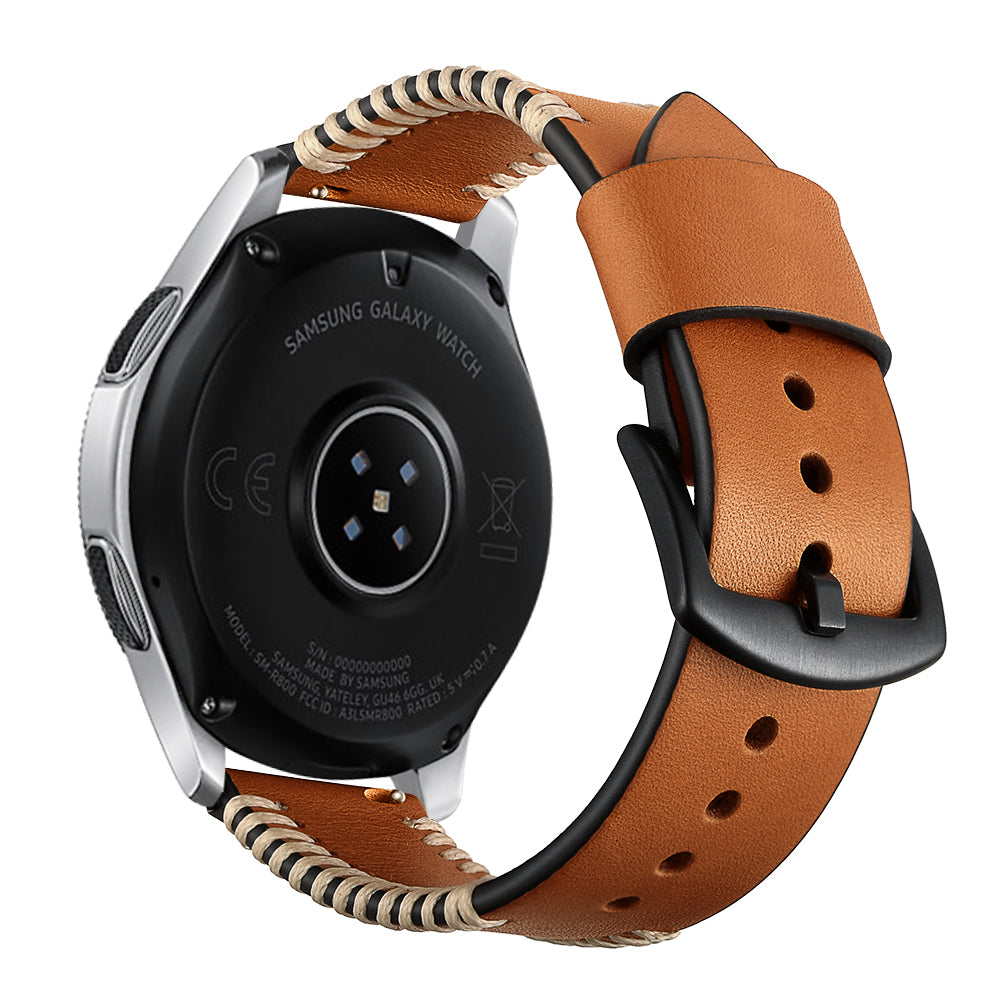 22mm Pork Ribs Style Genuine Leather Coated Smart Watch Band for Samsung Galaxy Watch 46mm - Brown