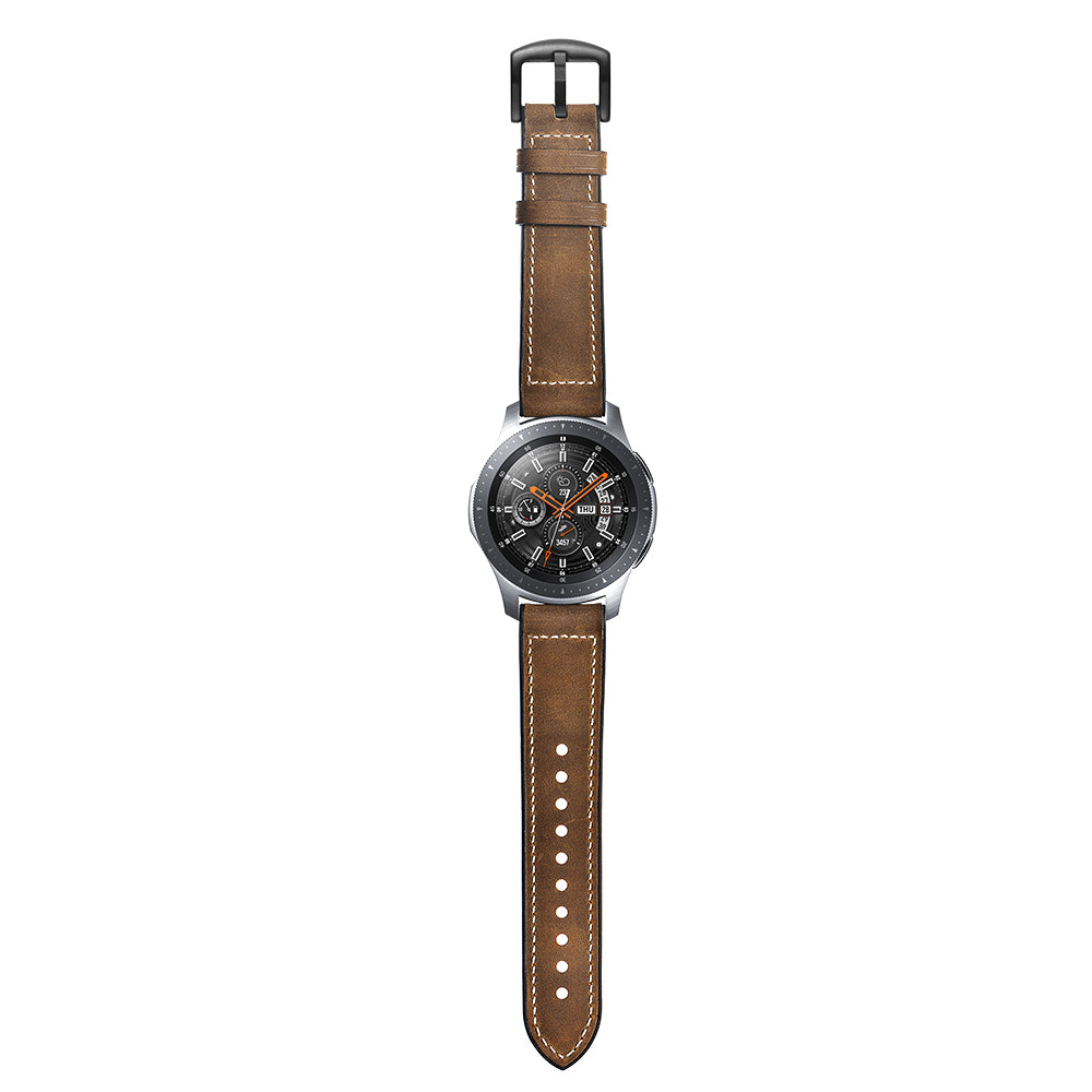 Uniqkart for Samsung Galaxy Watch 46mm Silicone Cowhide Leather GW-Titanium Silver 22mm Watch Band - Brown