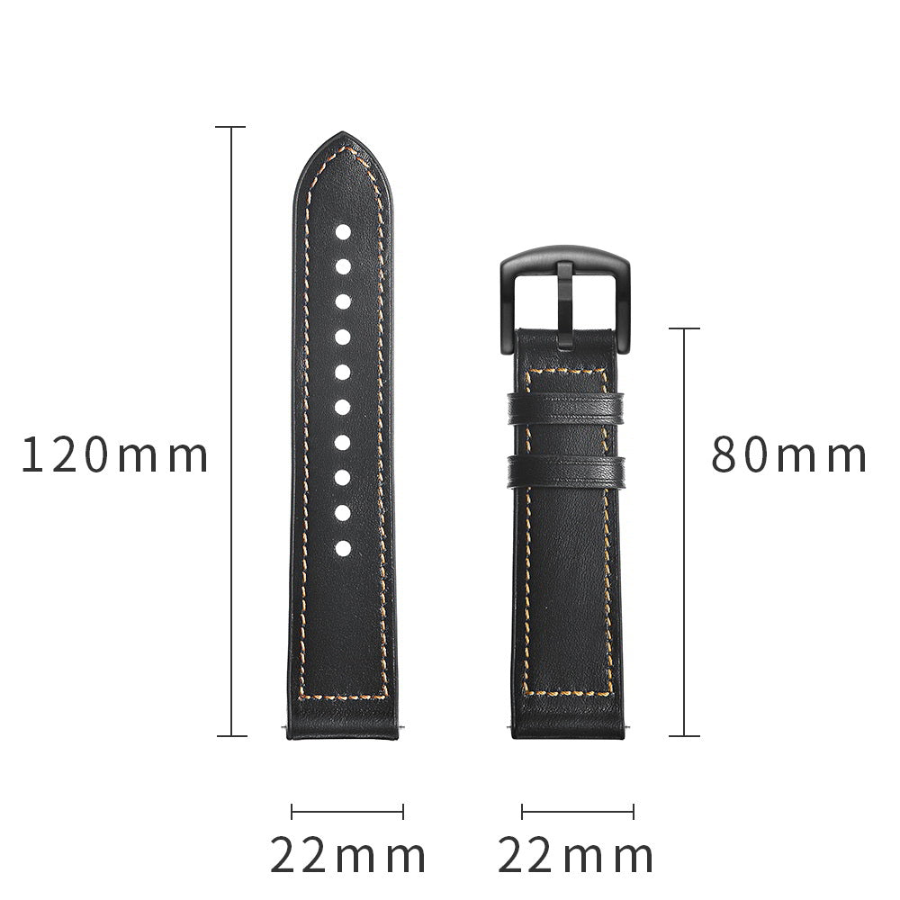 Uniqkart for Samsung Galaxy Watch 46mm Silicone Cowhide Leather GW-Titanium Silver 22mm Watch Band - Black