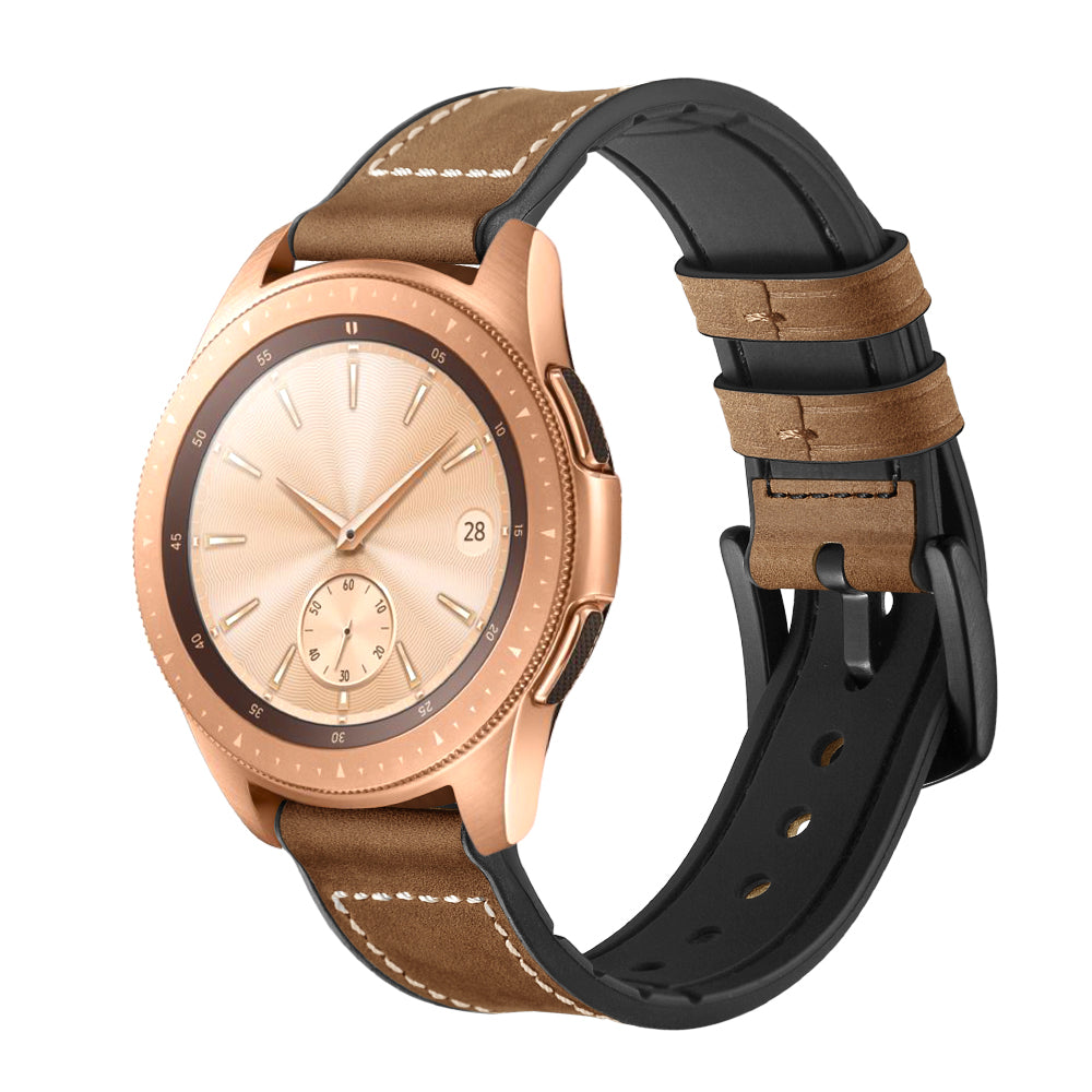 for Samsung Galaxy Watch4 Classic 46mm 42mm/Galaxy Watch4 44mm 40mm/Galaxy Watch 42mm 20mm Silicone Cowhide Leather GW-Rose Gold Style Watch Band - Brown