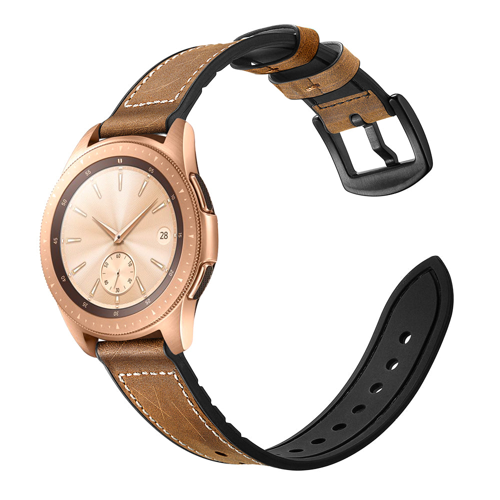 for Samsung Galaxy Watch4 Classic 46mm 42mm/Galaxy Watch4 44mm 40mm/Galaxy Watch 42mm 20mm Silicone Cowhide Leather GW-Rose Gold Style Watch Band - Brown