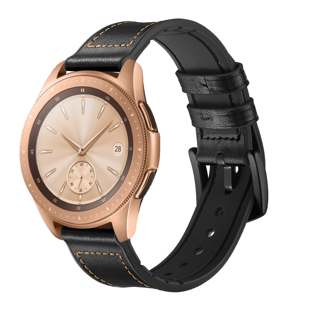 for Samsung Galaxy Watch4 Classic 46mm 42mm/Galaxy Watch4 44mm 40mm/Galaxy Watch 42mm 20mm Silicone Cowhide Leather GW-Rose Gold Style Watch Band - Black