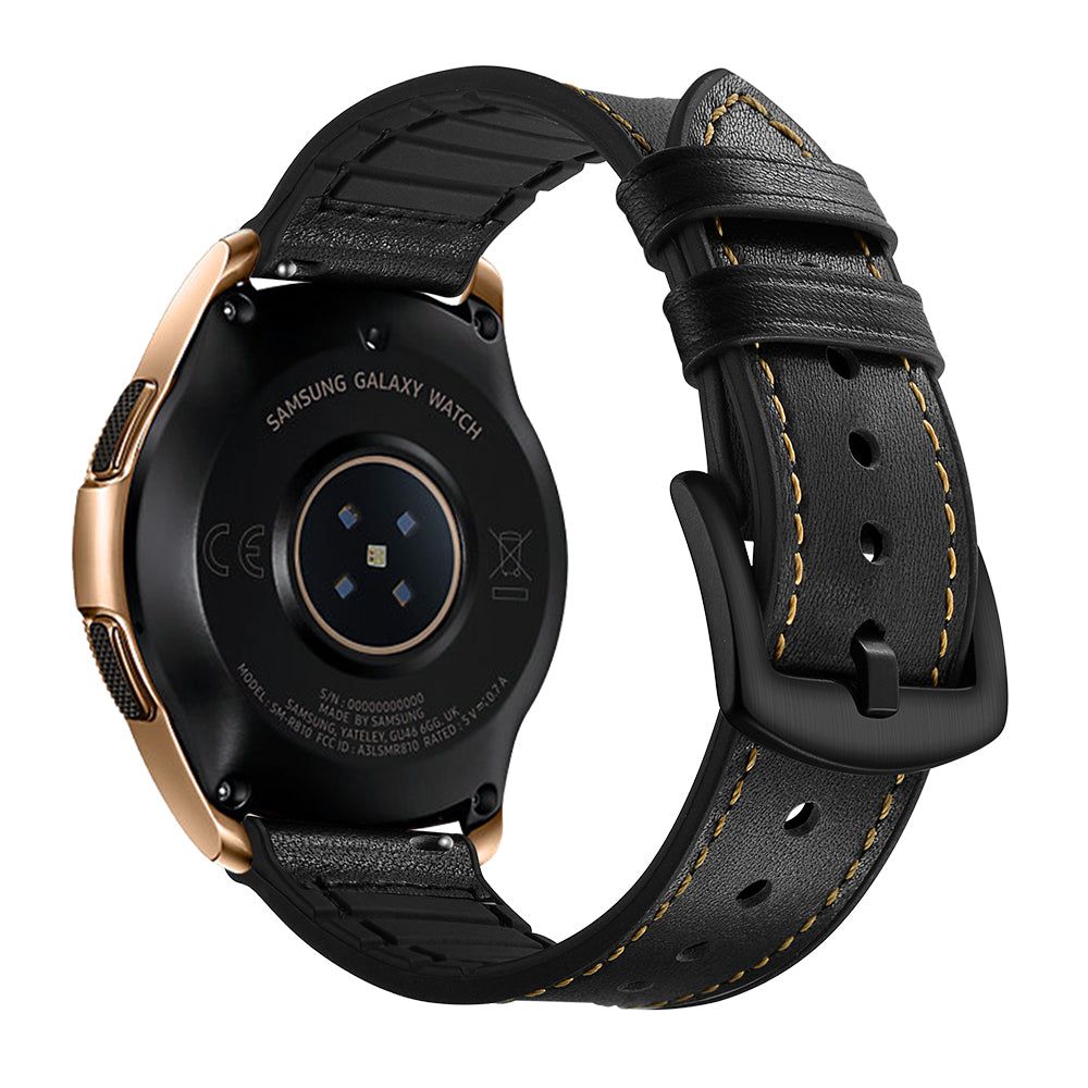 for Samsung Galaxy Watch4 Classic 46mm 42mm/Galaxy Watch4 44mm 40mm/Galaxy Watch 42mm 20mm Silicone Cowhide Leather GW-Rose Gold Style Watch Band - Black