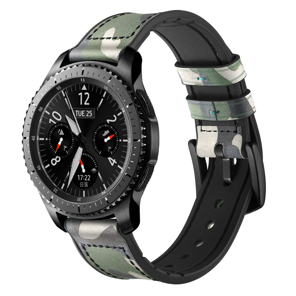 22mm Silicone + Leather Camouflage Watch Strap for Samsung Gear S3 Classic/S3 Frontier - Camouflage Green