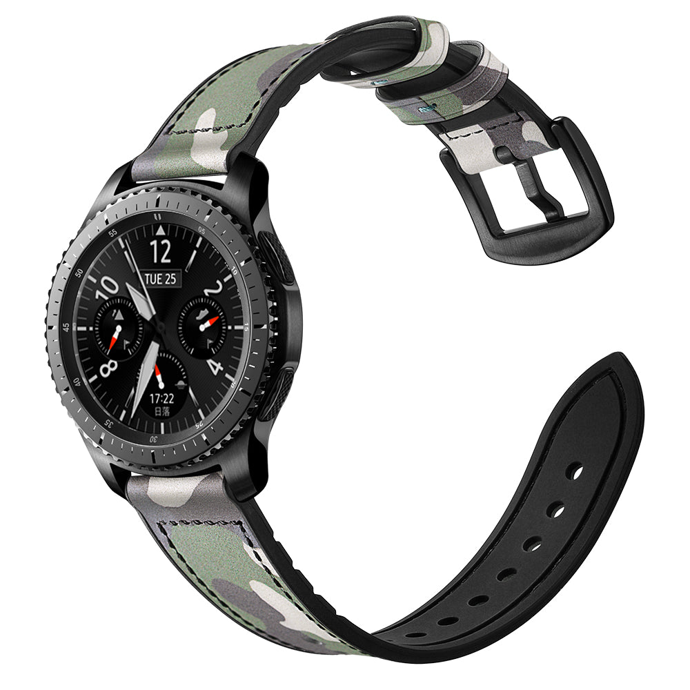 22mm Silicone + Leather Camouflage Watch Strap for Samsung Gear S3 Classic/S3 Frontier - Camouflage Green