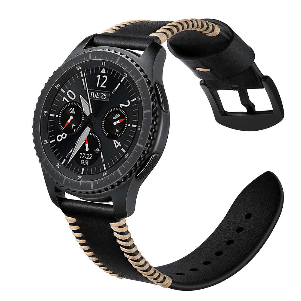 22mm Top Layer Cowhide Leather Watch Strap Watchband Replacement for Samsung Gear S3 Classic/S3 Frontier - Black