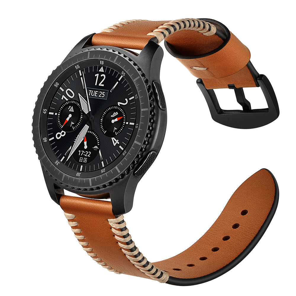 22mm Top Layer Cowhide Leather Watch Strap Watchband Replacement for Samsung Gear S3 Classic/S3 Frontier - Brown