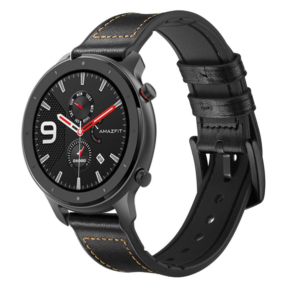 Genuine Leather Coated Silicone Wrist Strap for Huami Amazfit GTR 47mm - Black