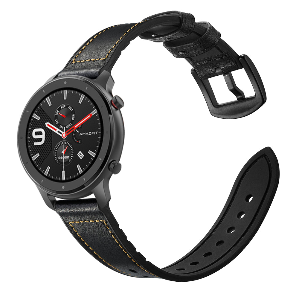 Genuine Leather Coated Silicone Wrist Strap for Huami Amazfit GTR 47mm - Black