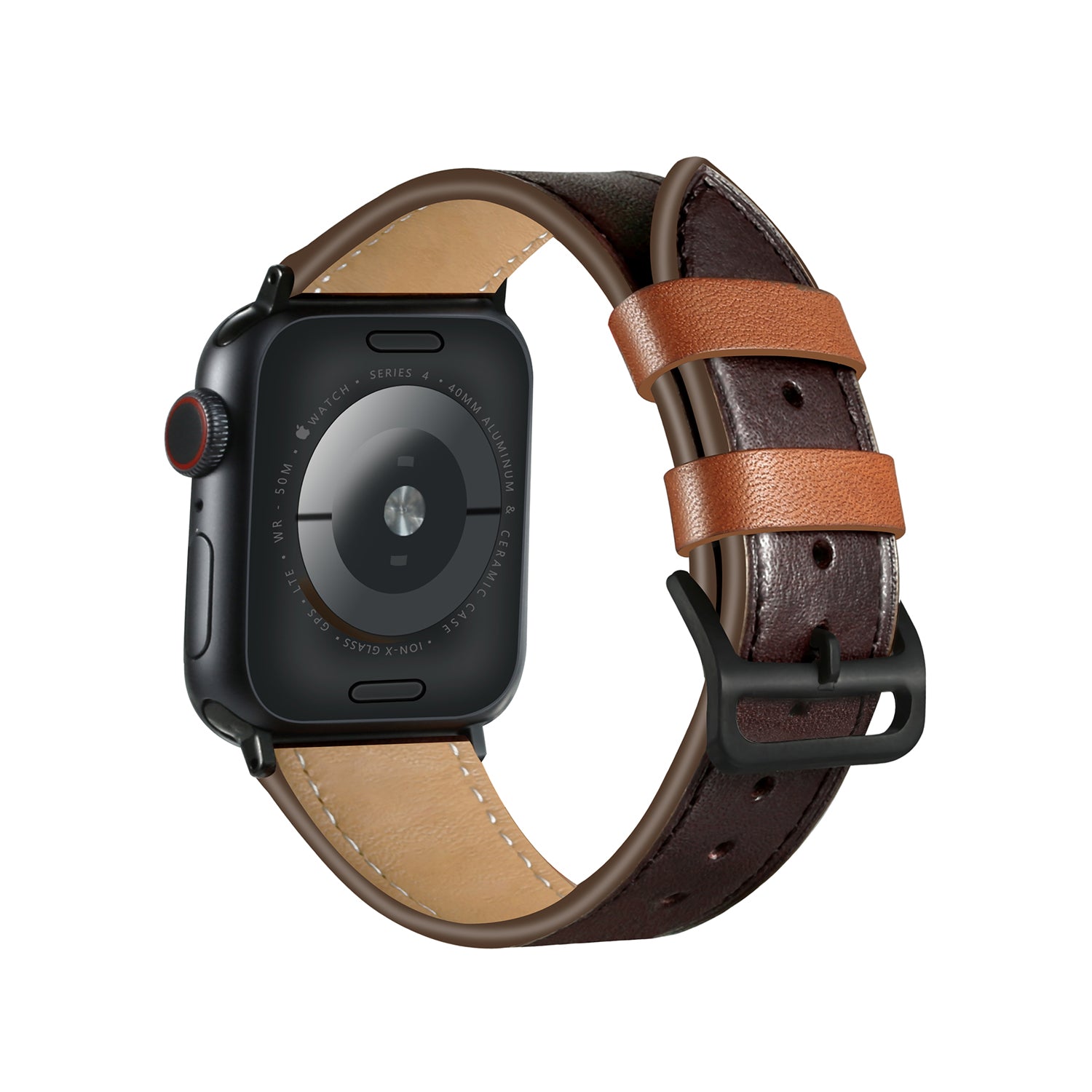 Fresh Contrast Color Genuine Leather Watch Strap for Apple Watch Series 8 7 41mm / Series 6 / SE / SE(2022) / 5 / 4 40mm, Series 3 / 2 / 1 38mm - Brown