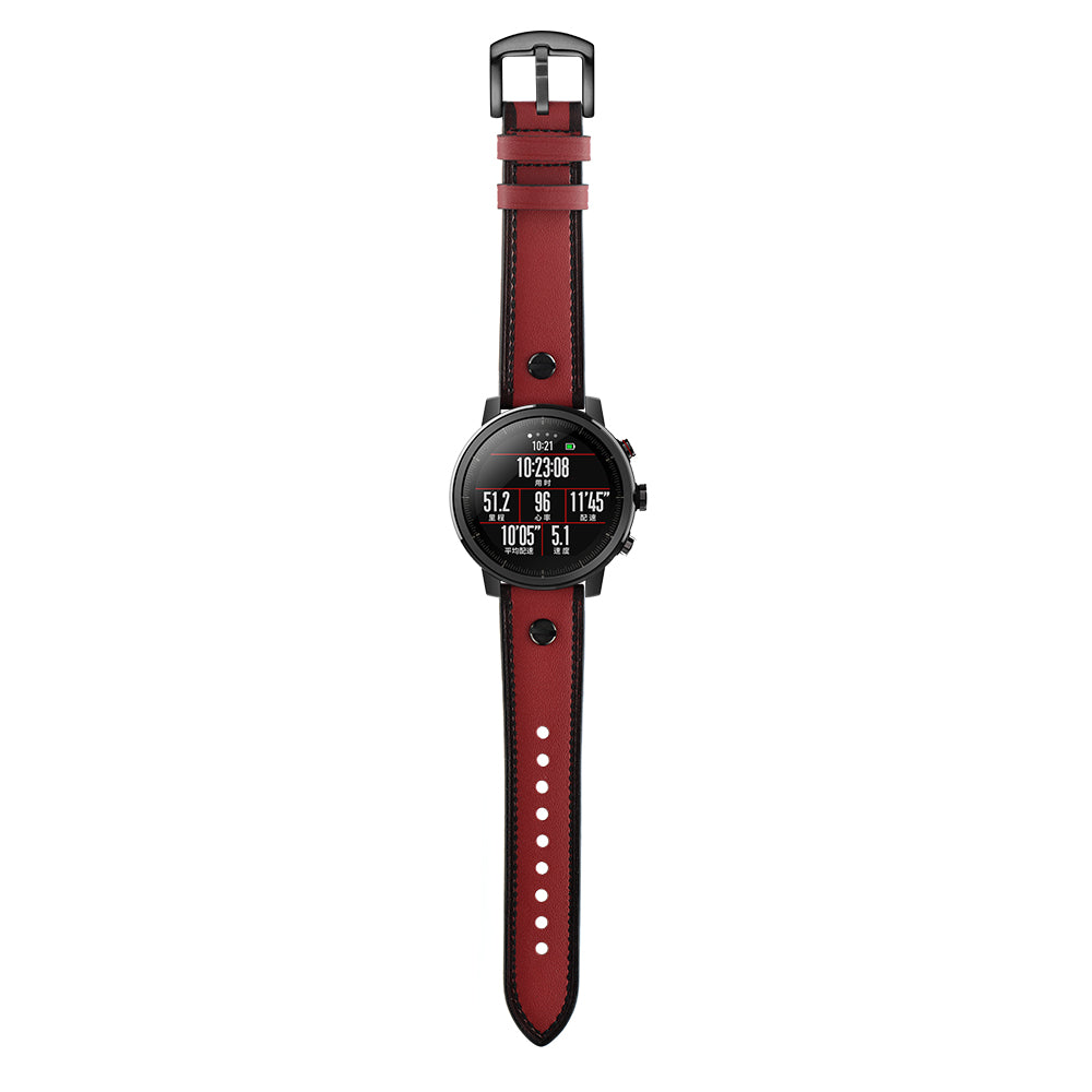 22mm Genuine Leather Watch Band Replacement for Samsung Gear S3/Galaxy Watch 46mm etc. - Red