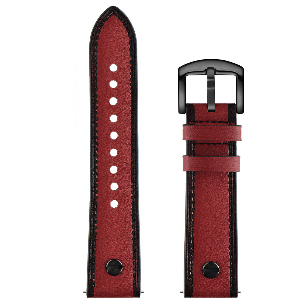 22mm Genuine Leather Watch Band Replacement for Samsung Gear S3/Galaxy Watch 46mm etc. - Red