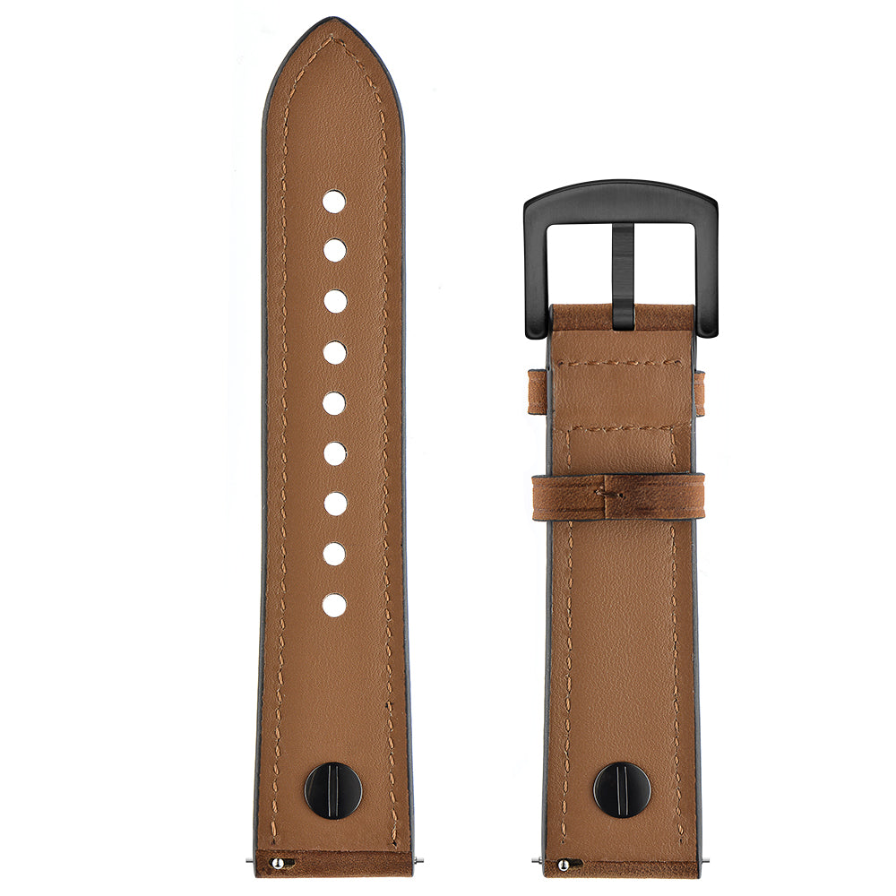 22mm Genuine Leather Watch Band Replacement for Samsung Gear S3/Galaxy Watch 46mm etc. - Brown Crazy Horse