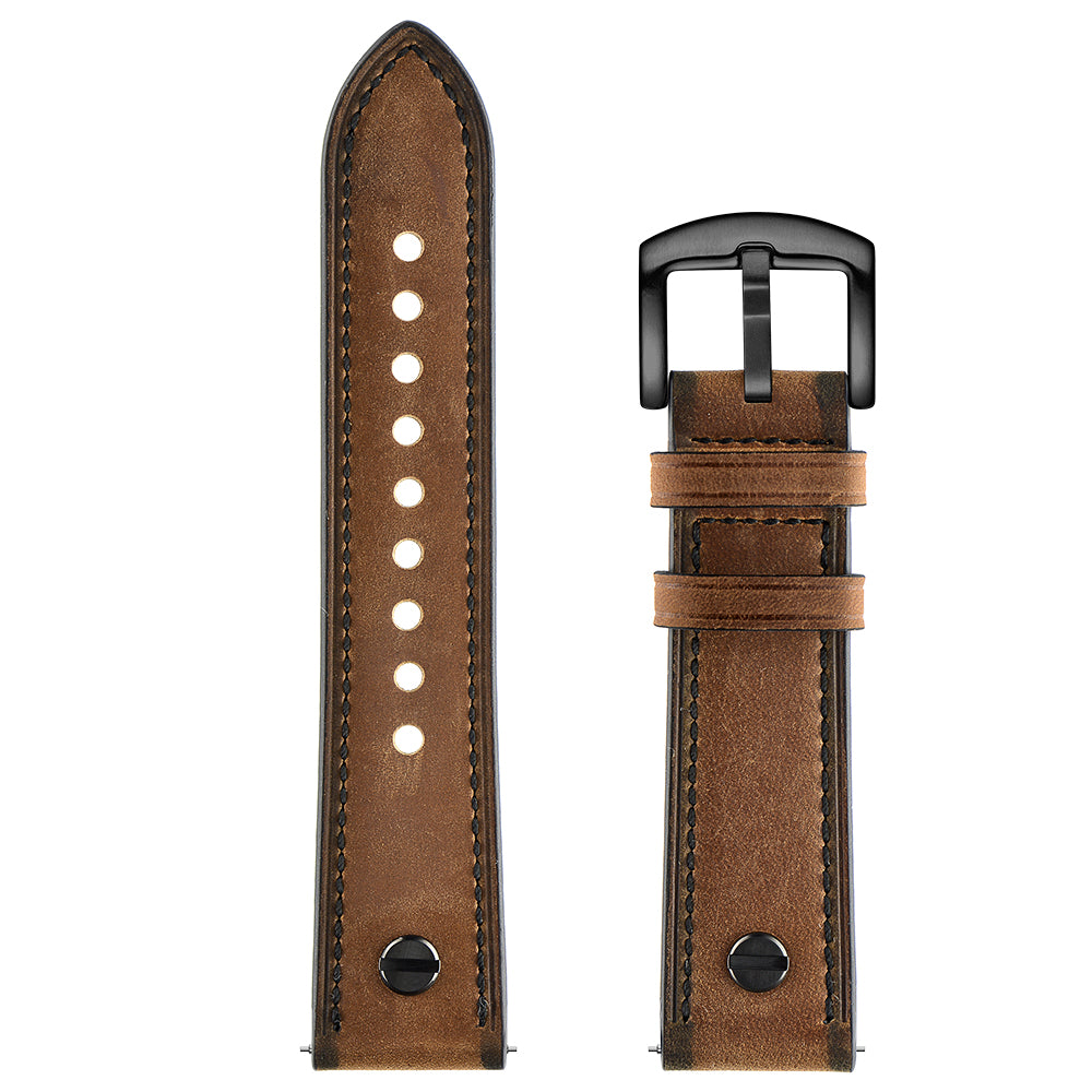 22mm Genuine Leather Watch Band Replacement for Samsung Gear S3/Galaxy Watch 46mm etc. - Brown Crazy Horse