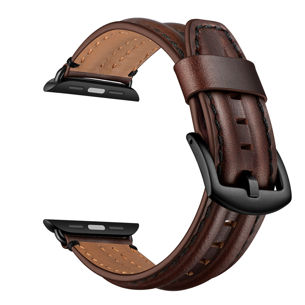 Top Layer Genuine Leather Watch Strap Band for Apple Watch Series 8 45mm / Ultra 49mm / 7 45mm / Series 6 / 5 / 4 / SE / SE (2022) 44m / Series 3 / 2 / 1 42mm - Coffee