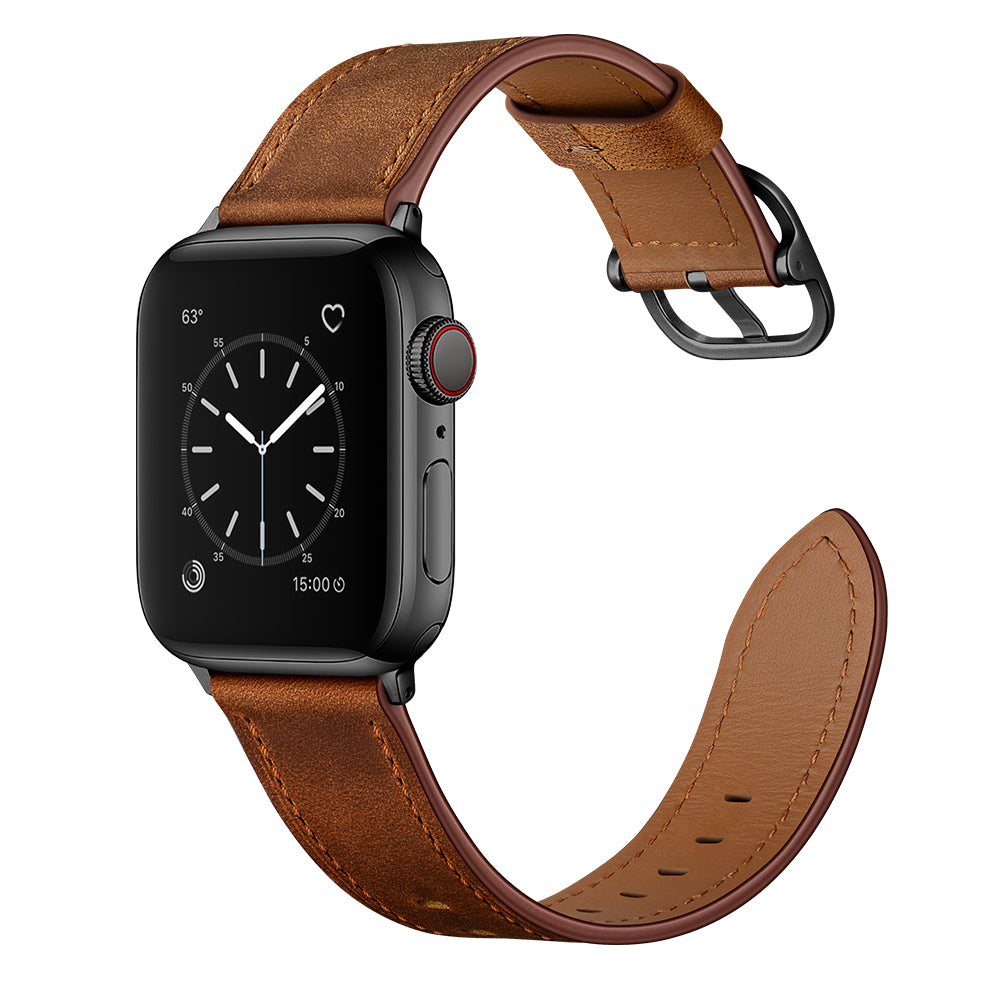 DS Style Genuine Leather Watch Band for Apple Watch Ultra 49mm / Series 8 / 7 45mm / Series 6 / SE / SE (2022) 44m / 5 / 4 44mm / Series 1 / 2 / 3 42mm - Coffee