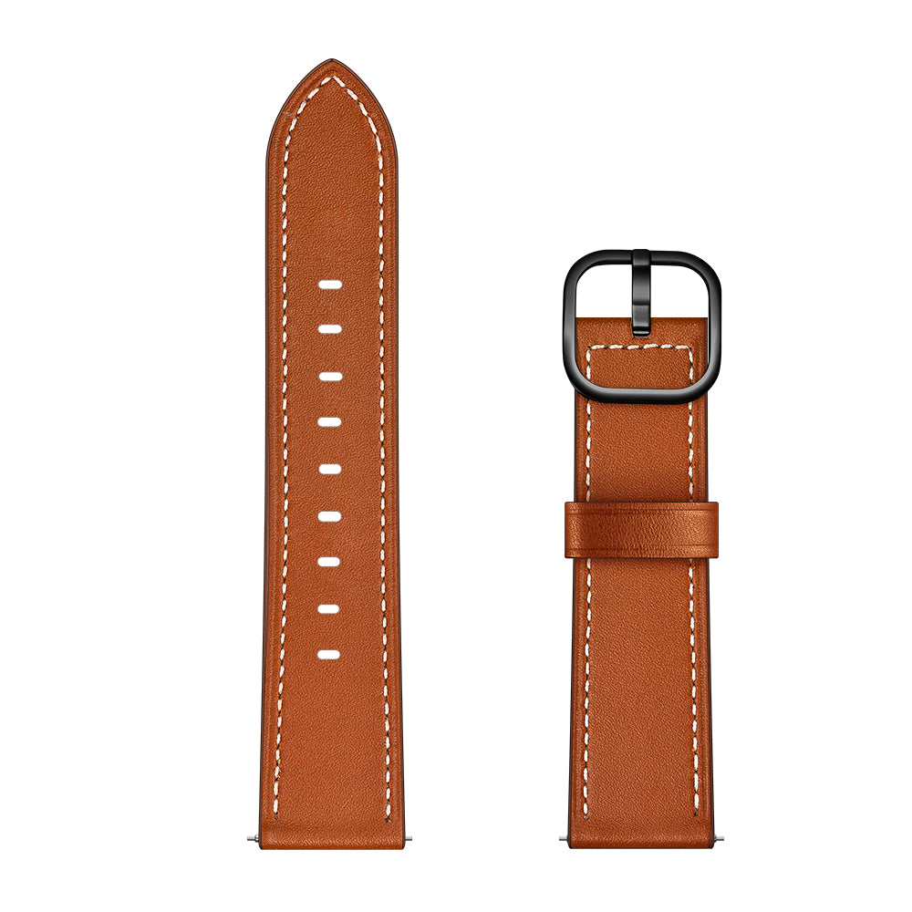 22mm Genuine Leather Watch Band Replacement for Huawei Watch GT2e/ Samsung Galaxy Watch3 45mm etc. - Light Brown