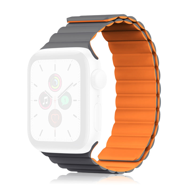 KINGXBAR Magnetic Silicone Smart Watch Strap Band for Apple Watch Series 8 41mm / Series 7 41mm / 4 / 5 / 6 / SE / SE(2022) 40mm / Watch Series 1 / 2 / 3 38mm - Gray / Orange