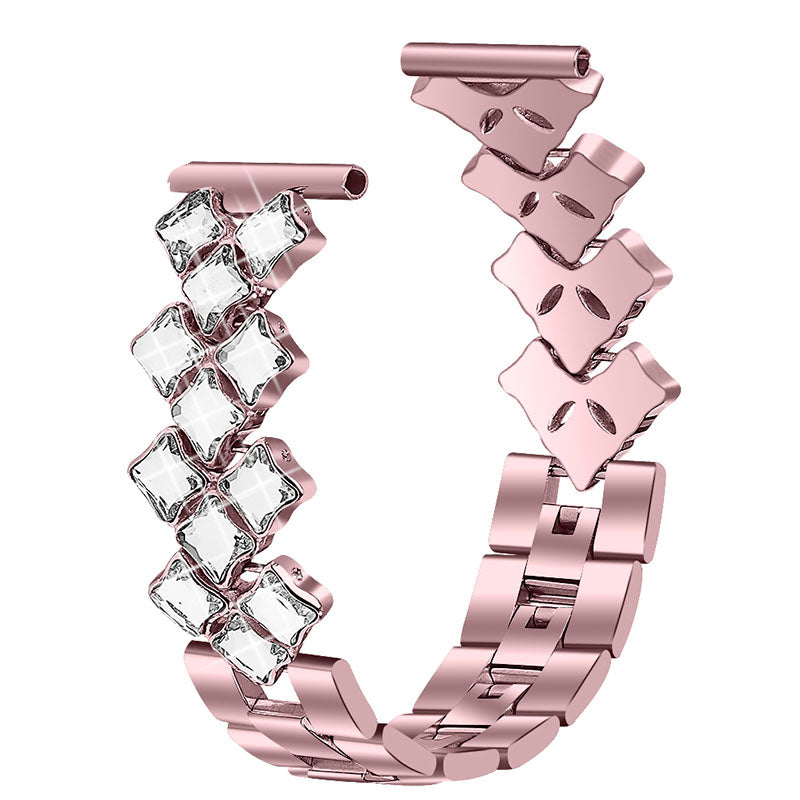 22mm Replacement Bracelet Watch Band Rhombus Rhinestone Stainless Steel Metal Wristband Strap for Samsung Galaxy Watch3 45mm / Watch 46mm - Rose Pink