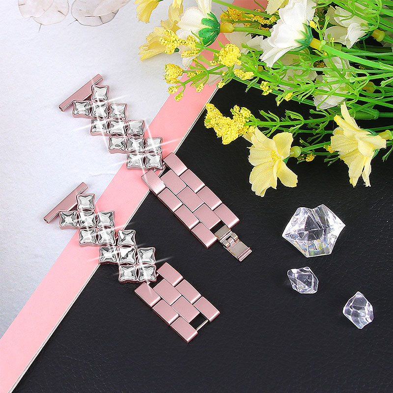 22mm Replacement Bracelet Watch Band Rhombus Rhinestone Stainless Steel Metal Wristband Strap for Samsung Galaxy Watch3 45mm / Watch 46mm - Rose Pink