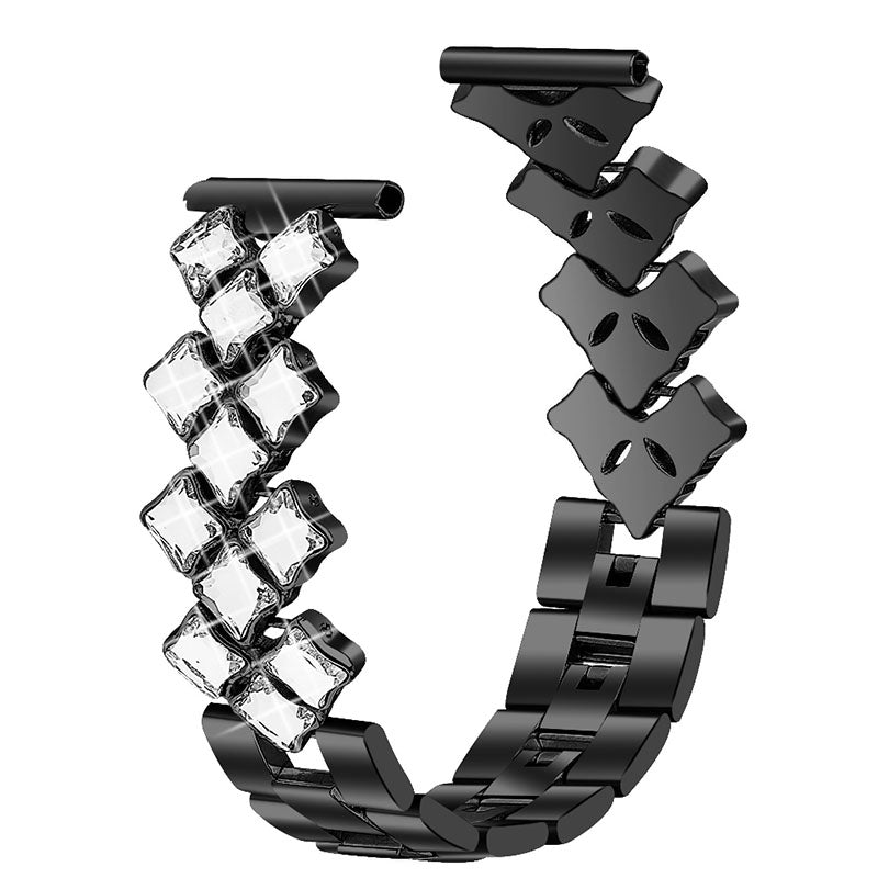 22mm Replacement Bracelet Watch Band Rhombus Rhinestone Stainless Steel Metal Wristband Strap for Samsung Galaxy Watch3 45mm / Watch 46mm - Black