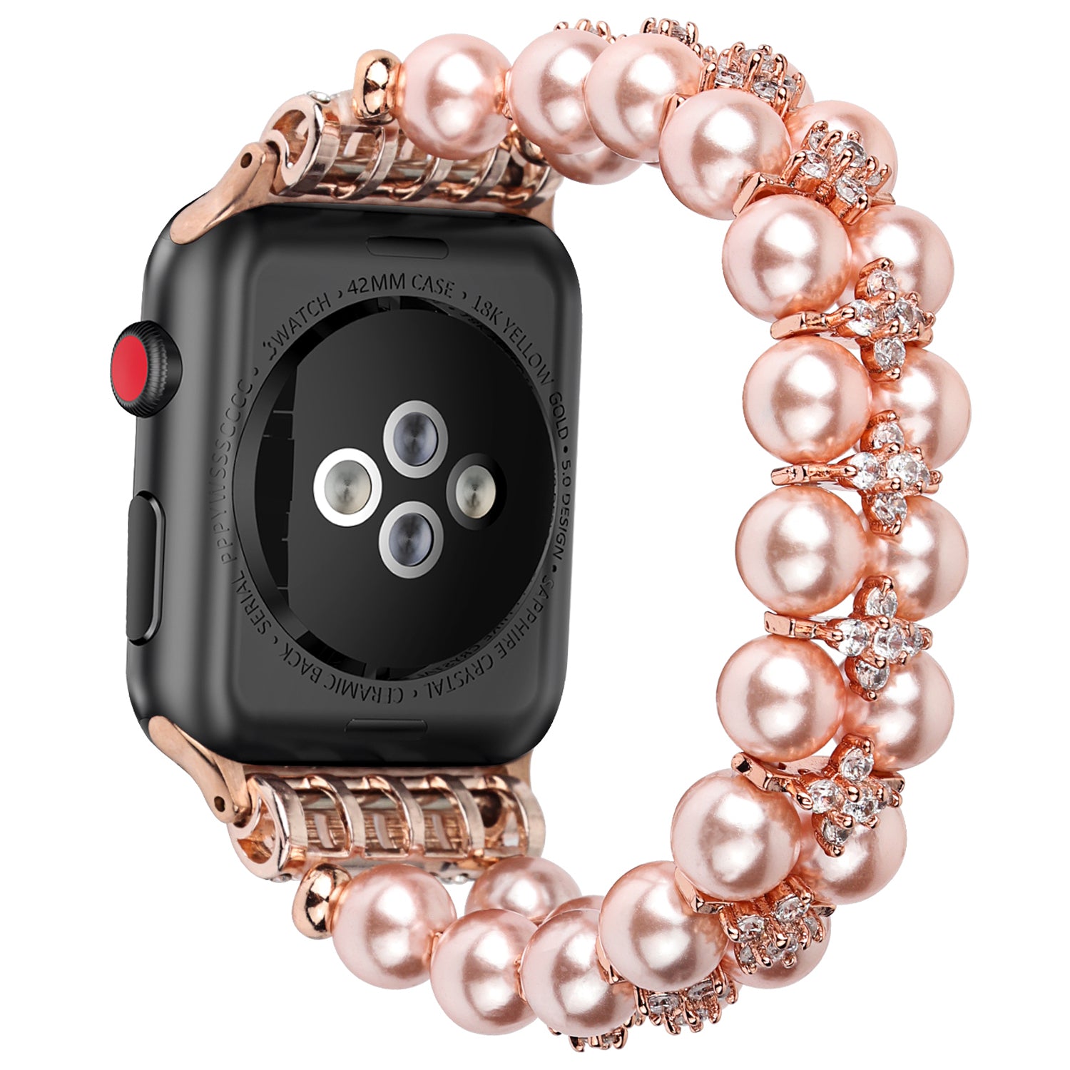 Faux Pearl Rhinestone Decor Wrist Strap Smart Watch Band Bracelet for Apple Watch Series 8 41mm / Series 7 41mm / Series 6 / 5 / 4 / SE / SE(2022) 40mm Series 3 / 2 / 1 38mm - Rose Gold