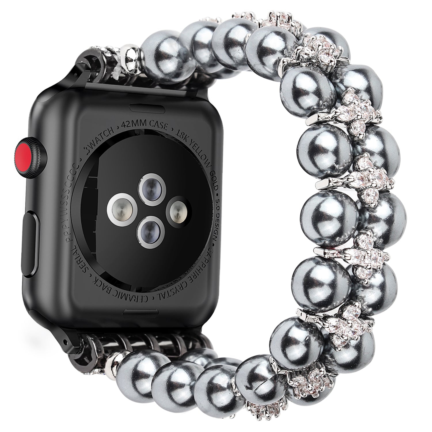 Faux Pearl Rhinestone Decor Wrist Strap Smart Watch Band Bracelet for Apple Watch Series 8 41mm / Series 7 41mm / Series 6 / 5 / 4 / SE / SE(2022) 40mm Series 3 / 2 / 1 38mm - Black