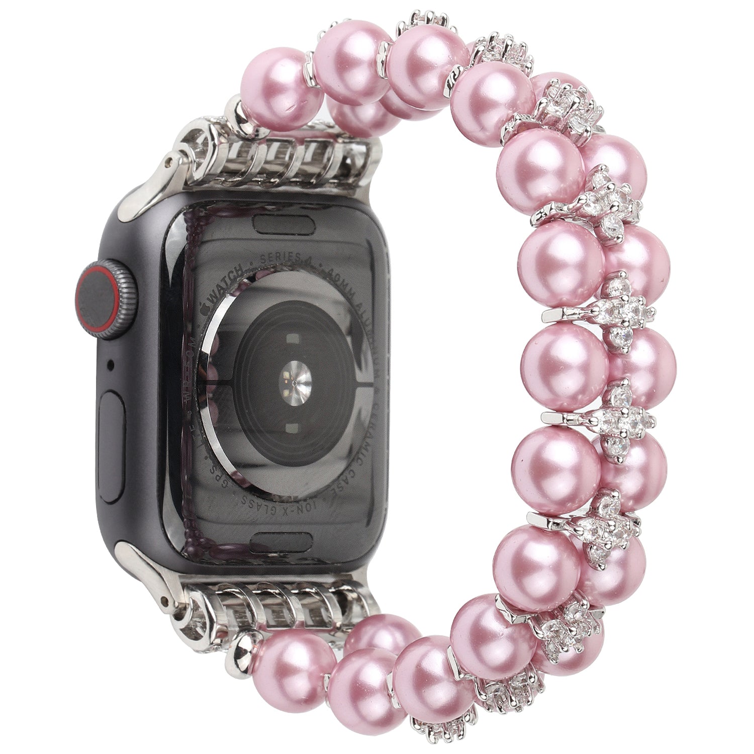 Faux Pearl Rhinestone Decor Wrist Strap Smart Watch Band Bracelet for Apple Watch Series 8 41mm / Series 7 41mm / Series 6 / 5 / 4 / SE / SE(2022) 40mm Series 3 / 2 / 1 38mm - Pink