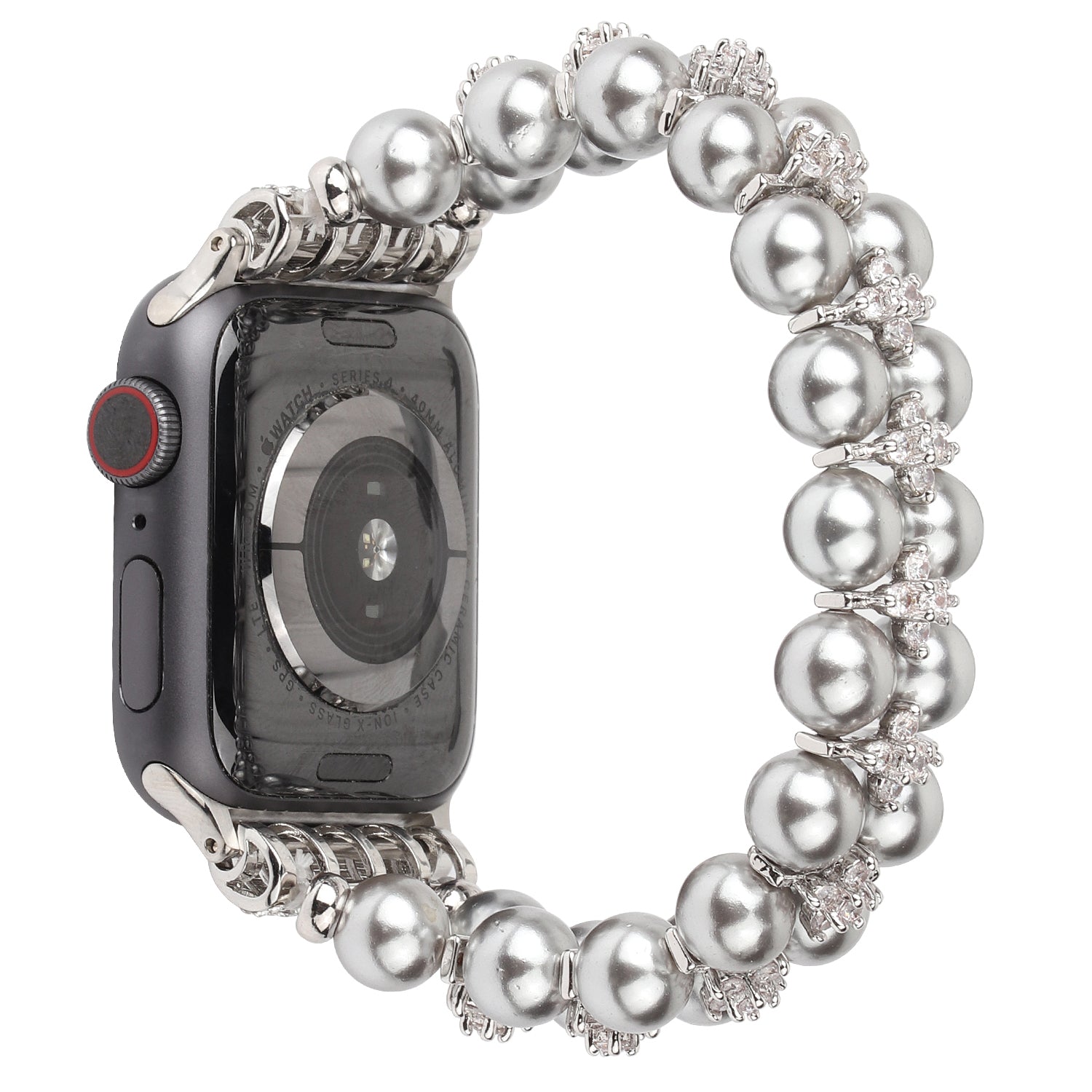 Faux Pearl Rhinestone Decor Wrist Strap Smart Watch Band Bracelet for Apple Watch Series 8 41mm / Series 7 41mm / Series 6 / 5 / 4 / SE / SE(2022) 40mm Series 3 / 2 / 1 38mm - Silver