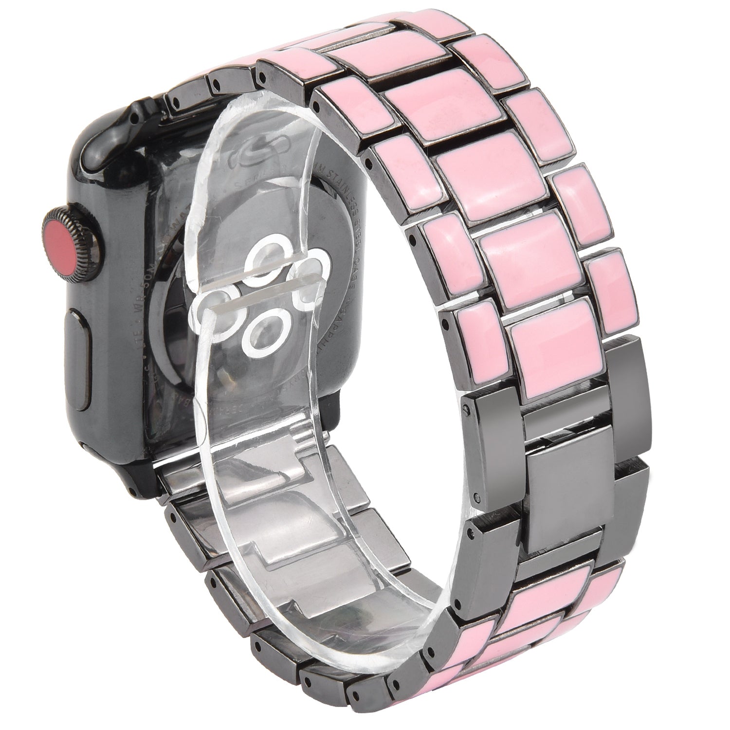 3 Beads Metal Epoxy Watch Strap Wristband Replacement for Apple Watch Ultra 49mm / Series 8 45mm / 7 45mm / Series 6 / 5 / 4 / SE 44mm / SE (2022) 44mm / Series 3 / 2 / 1 42mm - Pink / Grey