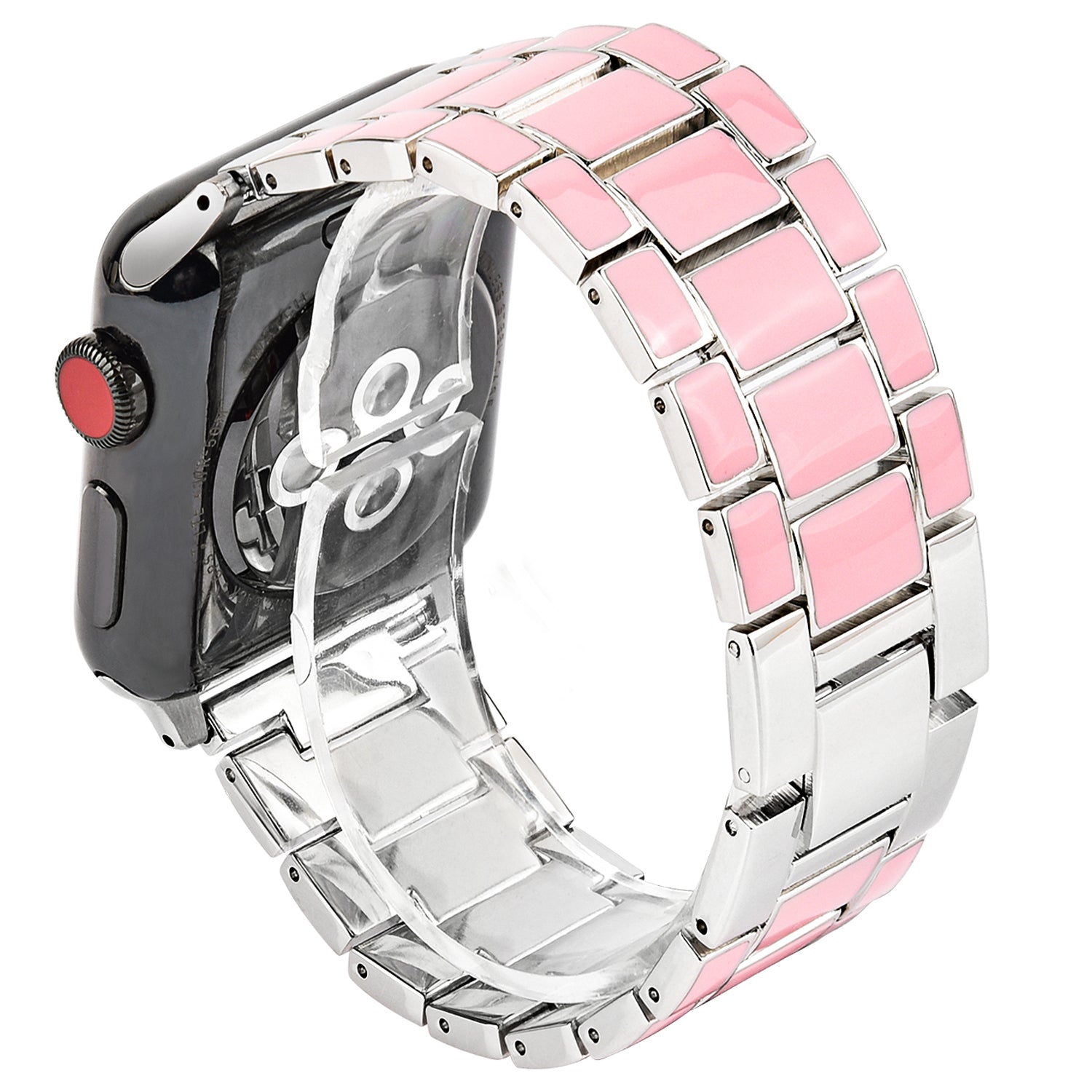 3 Beads Metal Epoxy Watch Strap Wristband Replacement for Apple Watch Ultra 49mm / Series 8 45mm / 7 45mm / Series 6 / 5 / 4 / SE 44mm / SE (2022) 44mm / Series 3 / 2 / 1 42mm - Pink / Silver