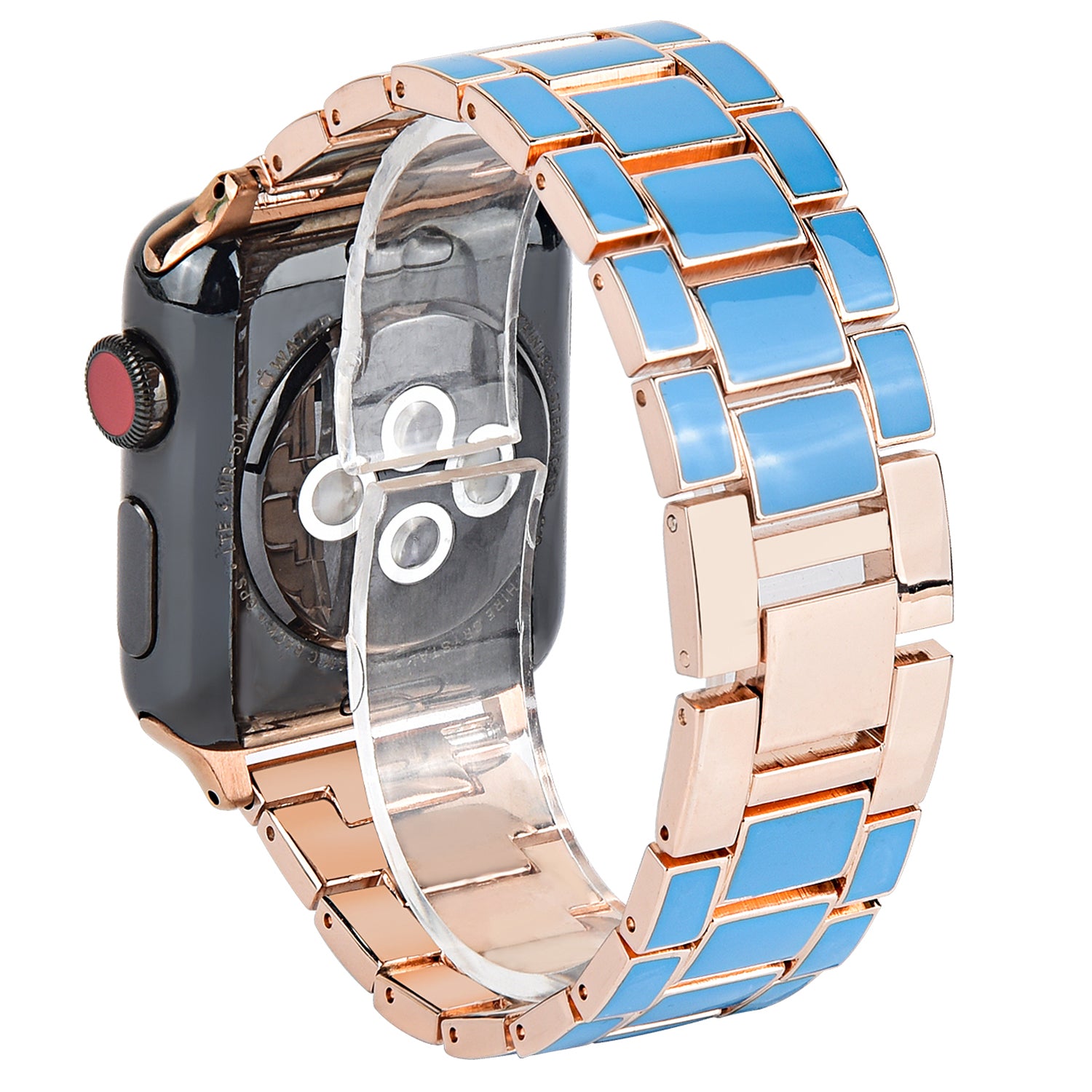 3 Beads Metal Epoxy Watch Strap Wristband Replacement for Apple Watch Ultra 49mm / Series 8 45mm / 7 45mm / Series 6 / 5 / 4 / SE 44mm / SE (2022) 44mm / Series 3 / 2 / 1 42mm - Blue / Gold