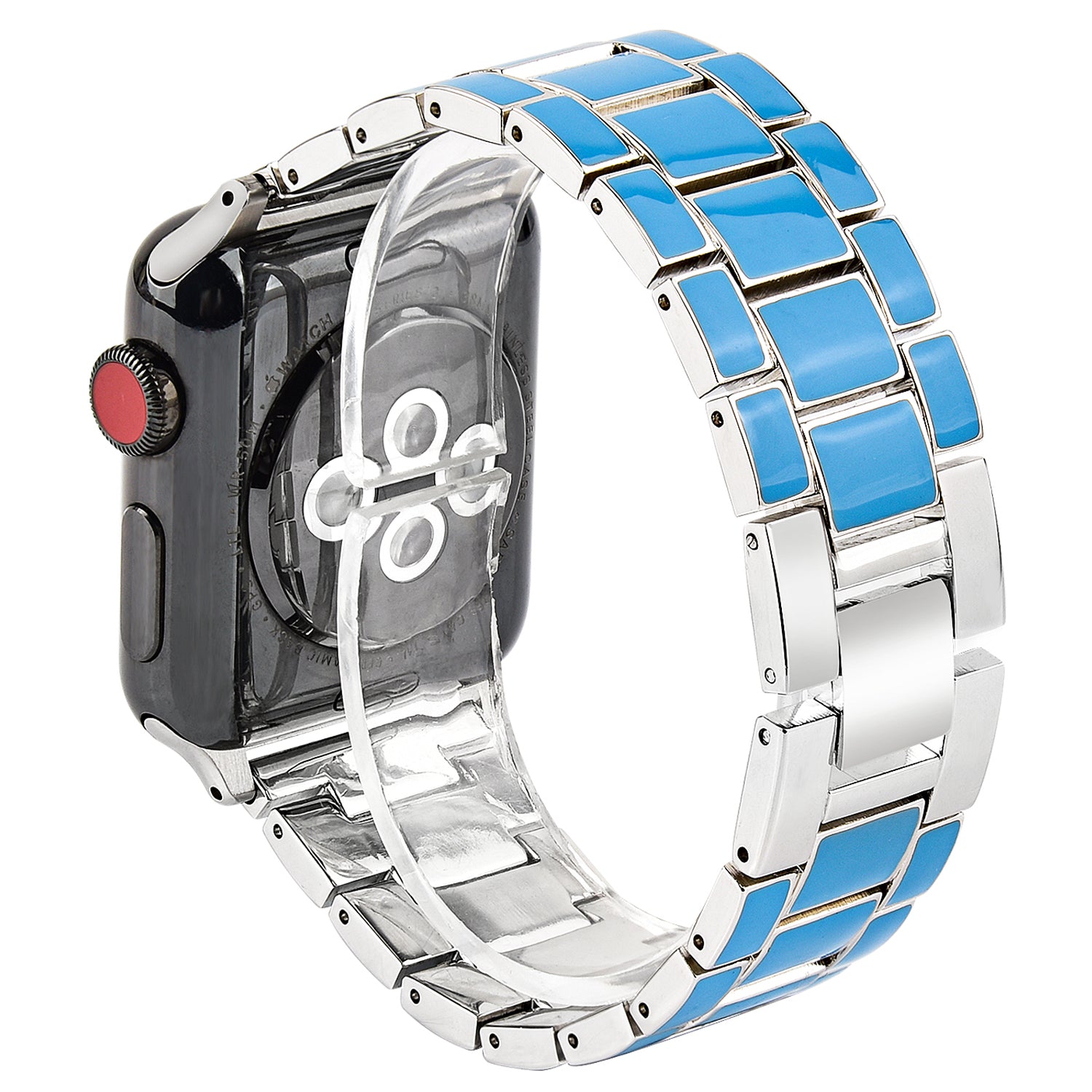 3 Beads Metal Epoxy Watch Strap Wristband Replacement for Apple Watch Ultra 49mm / Series 8 45mm / 7 45mm / Series 6 / 5 / 4 / SE 44mm / SE (2022) 44mm / Series 3 / 2 / 1 42mm - Blue / Silver