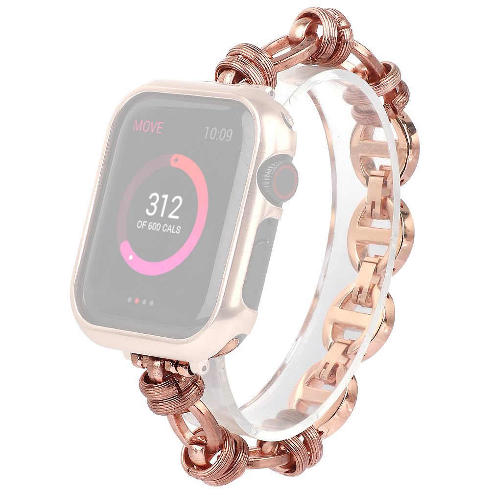 Punk Style Watch Strap Stainless Steel Wrist Band Replacement for Apple Watch Ultra 49mm / Series 8 45mm / 7 45mm / SE 44mm / SE (2022) 44mm / Series 6 / 5 / 4 44mm / Series 3 / 2 / 1 42mm - Rose Gold
