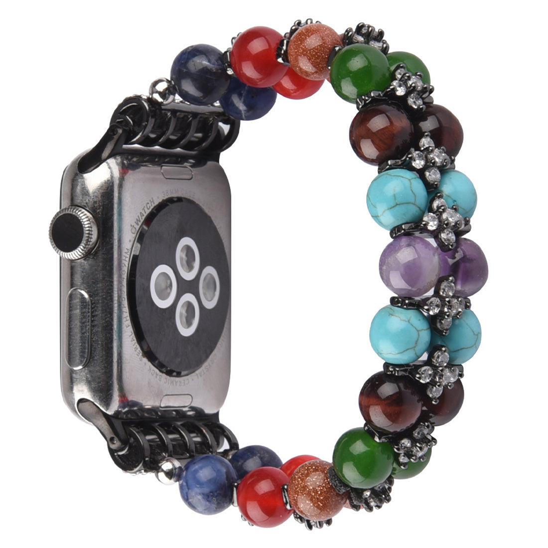 Rhinestone Decor Multi-color Beads Bracelet Wrist Strap Smart Watch Band for Apple Watch Ultra 49mm / Series 8 45mm / 7 45mm / Series 6 / 5 / 4 / SE 44mm / SE (2022) 44mm Series 3 / 2 / 1 42mm - Black