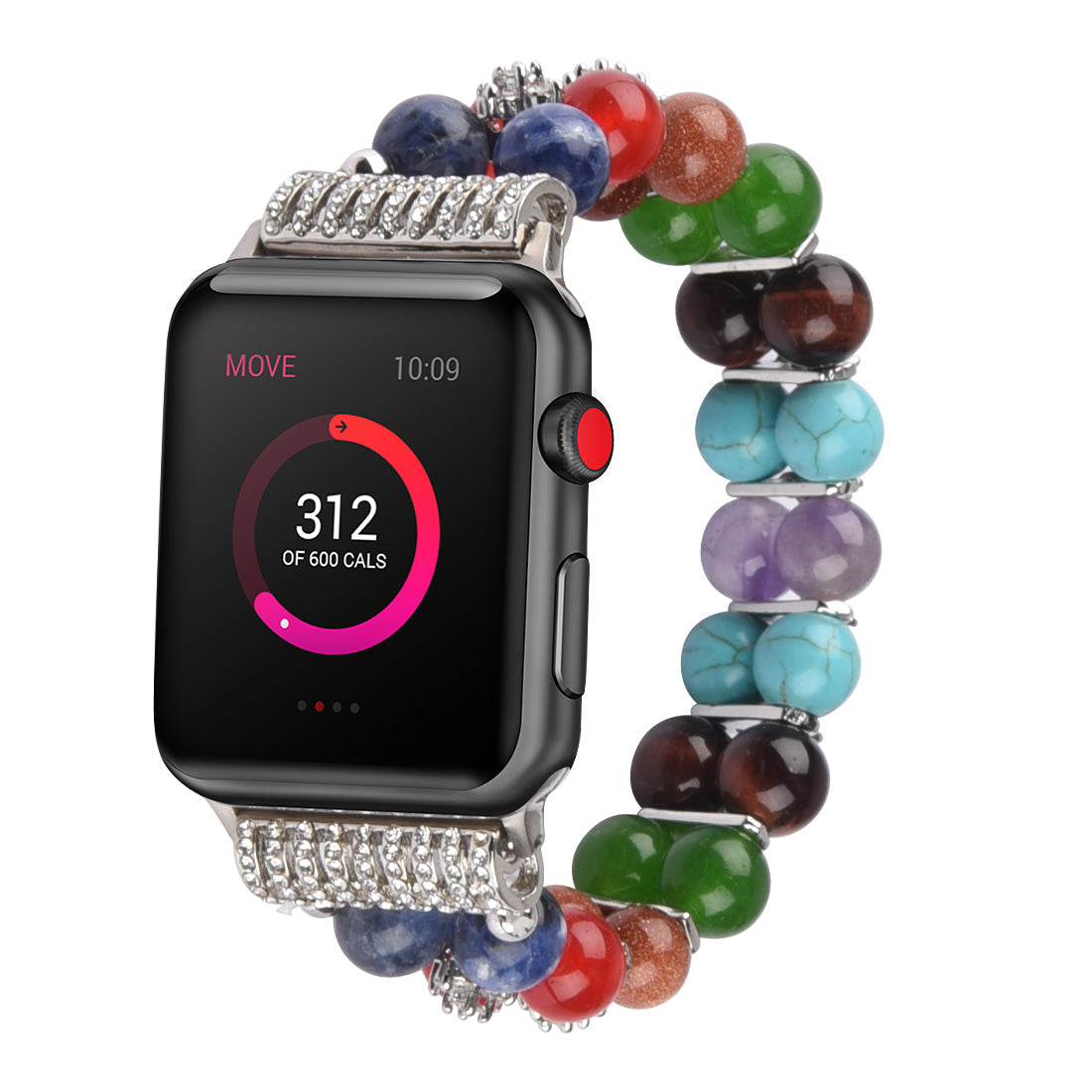 Rhinestone Decor Multi-color Beads Bracelet Wrist Strap Smart Watch Band for Apple Watch Ultra 49mm / Series 8 45mm / 7 45mm / Series 6 / 5 / 4 / SE 44mm / SE (2022) 44mm Series 3 / 2 / 1 42mm - Silver