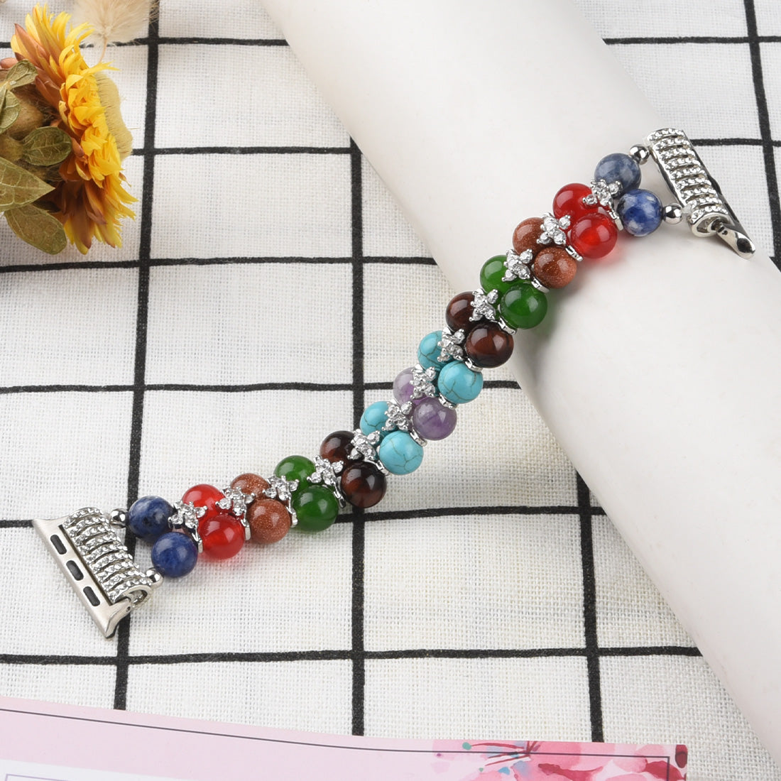 Rhinestone Decor Multi-color Beads Bracelet Wrist Strap Smart Watch Band for Apple Watch Ultra 49mm / Series 8 45mm / 7 45mm / Series 6 / 5 / 4 / SE 44mm / SE (2022) 44mm Series 3 / 2 / 1 42mm - Silver