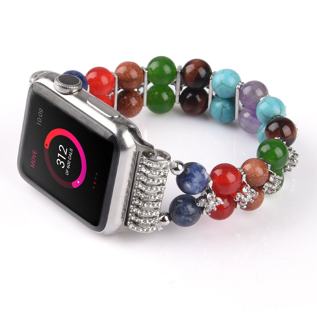 Rhinestone Decor Multi-color Beads Bracelet Wrist Strap Smart Watch Band for Apple Watch Ultra 49mm / Series 8 45mm / 7 45mm / Series 6 / 5 / 4 / SE 44mm / SE (2022) 44mm Series 3 / 2 / 1 42mm - Silver