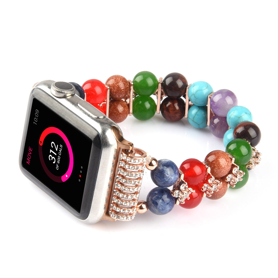 Rhinestone Decor Multi-color Beads Bracelet Wrist Strap Smart Watch Band for Apple Watch Ultra 49mm / Series 8 45mm / 7 45mm / Series 6 / 5 / 4 / SE 44mm / SE (2022) 44mm Series 3 / 2 / 1 42mm - Rose Gold