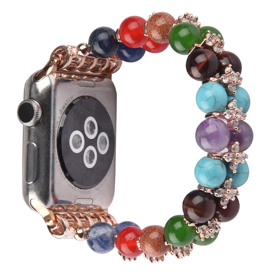 Multi-color Beads Rhinestone Decor Wrist Strap Smart Watch Band Bracelet for Apple Watch Series 8 41mm / Series 7 41mm / Series 6 / 5 / 4 / SE / SE(2022) 40mm Series 3 / 2 / 1 38mm - Rose Gold