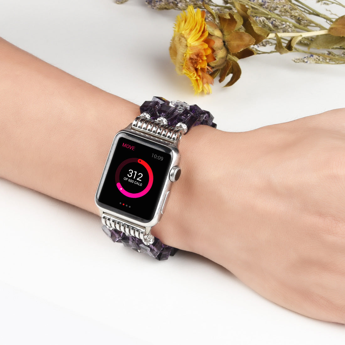 Faux Crystal Blocks Watch Band Wrist Strap for Apple Watch Ultra 49mm / Series 8 45mm / 7 45mm / SE 44mm / SE (2022) 44mm / Series 6 / 5 / 4 44mm / Series 3 / 2 / 1 42mm - Purple