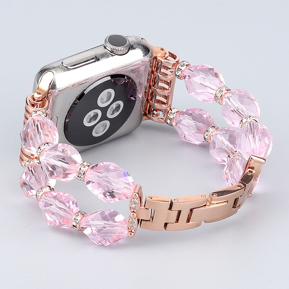 Rhombus Shaped Crystal Metal Strap Replacement Watch Band for Apple Watch Series 8 41mm / Series 7 41mm / Watch Series 6 / 5 / 4 / SE / SE(2022) 40mm / Watch Series 1 / 2 / 3 38mm - Pink