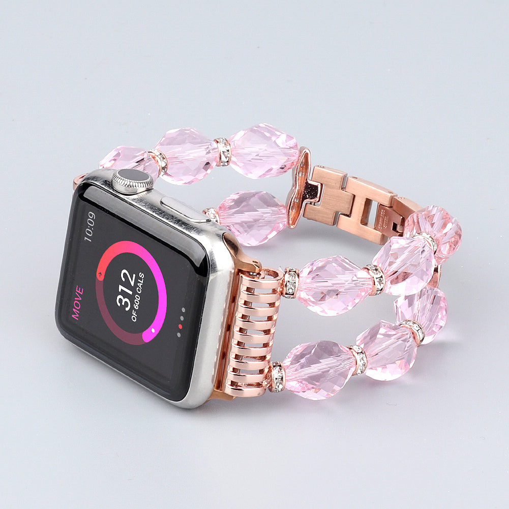 Rhombus Shaped Crystal Metal Strap Replacement Watch Band for Apple Watch Series 8 41mm / Series 7 41mm / Watch Series 6 / 5 / 4 / SE / SE(2022) 40mm / Watch Series 1 / 2 / 3 38mm - Pink