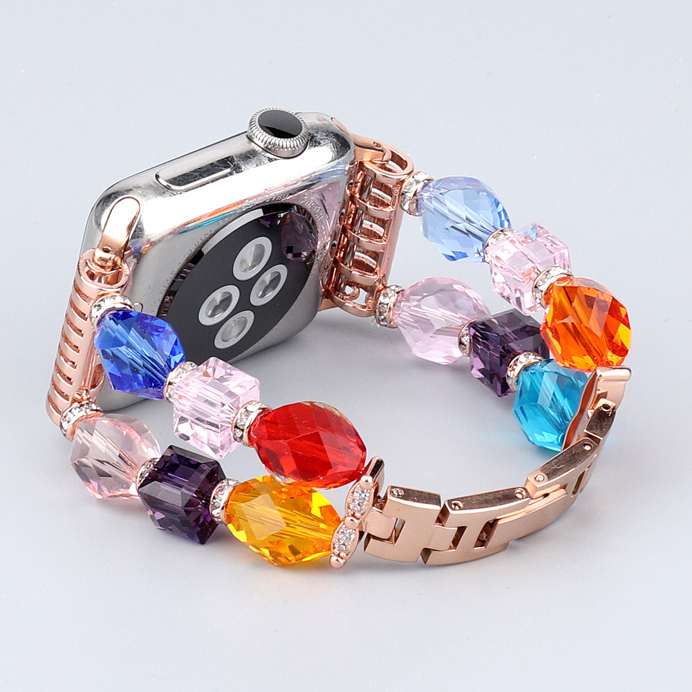 Rhombus Shaped Crystal Metal Strap Replacement Watch Band for Apple Watch Series 8 41mm / Series 7 41mm / Watch Series 6 / 5 / 4 / SE / SE(2022) 40mm / Watch Series 1 / 2 / 3 38mm - Multi-color